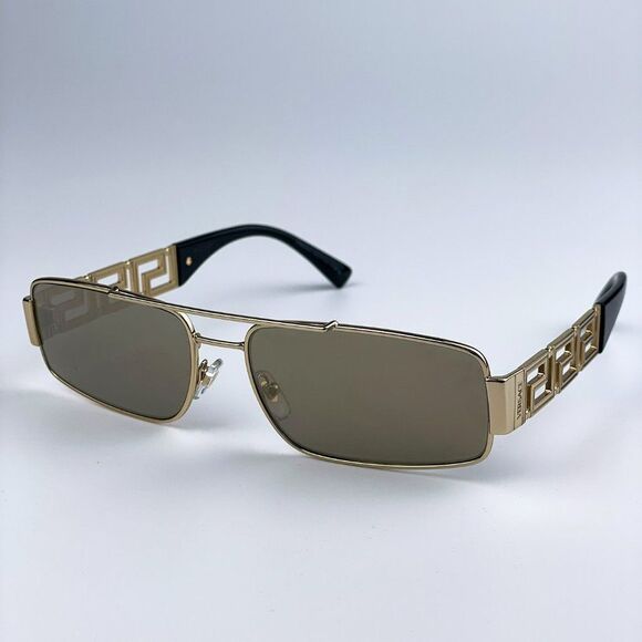 NEW Versace VE2257 10025A Gold Light Brown Mirror Metal Pilot Unisex Sunglasses - Picture 4 of 9